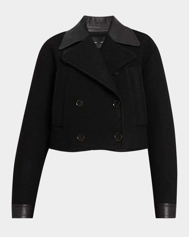Reyes Wool And Faux Leather Crop Jacket